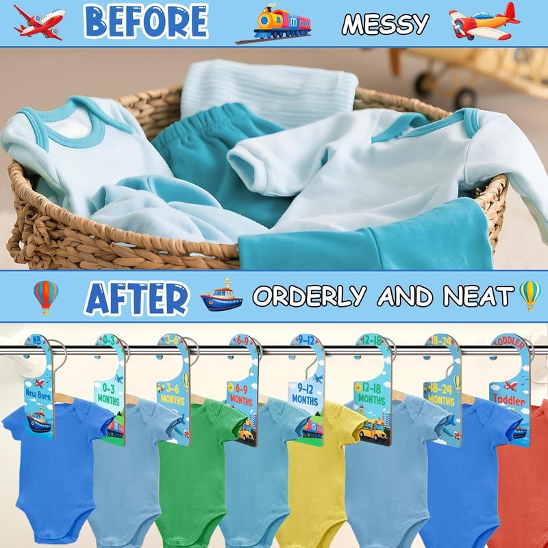 CORNER LACE Baby Closet Dividers 8PCS, Transportation Themed Wooden Double-Sided Clothes Size Hanger/Organizer from Newborn to Toddler for Nursery Decor Baby Shower Birthday Gender Reveal Party Gift - Image 3